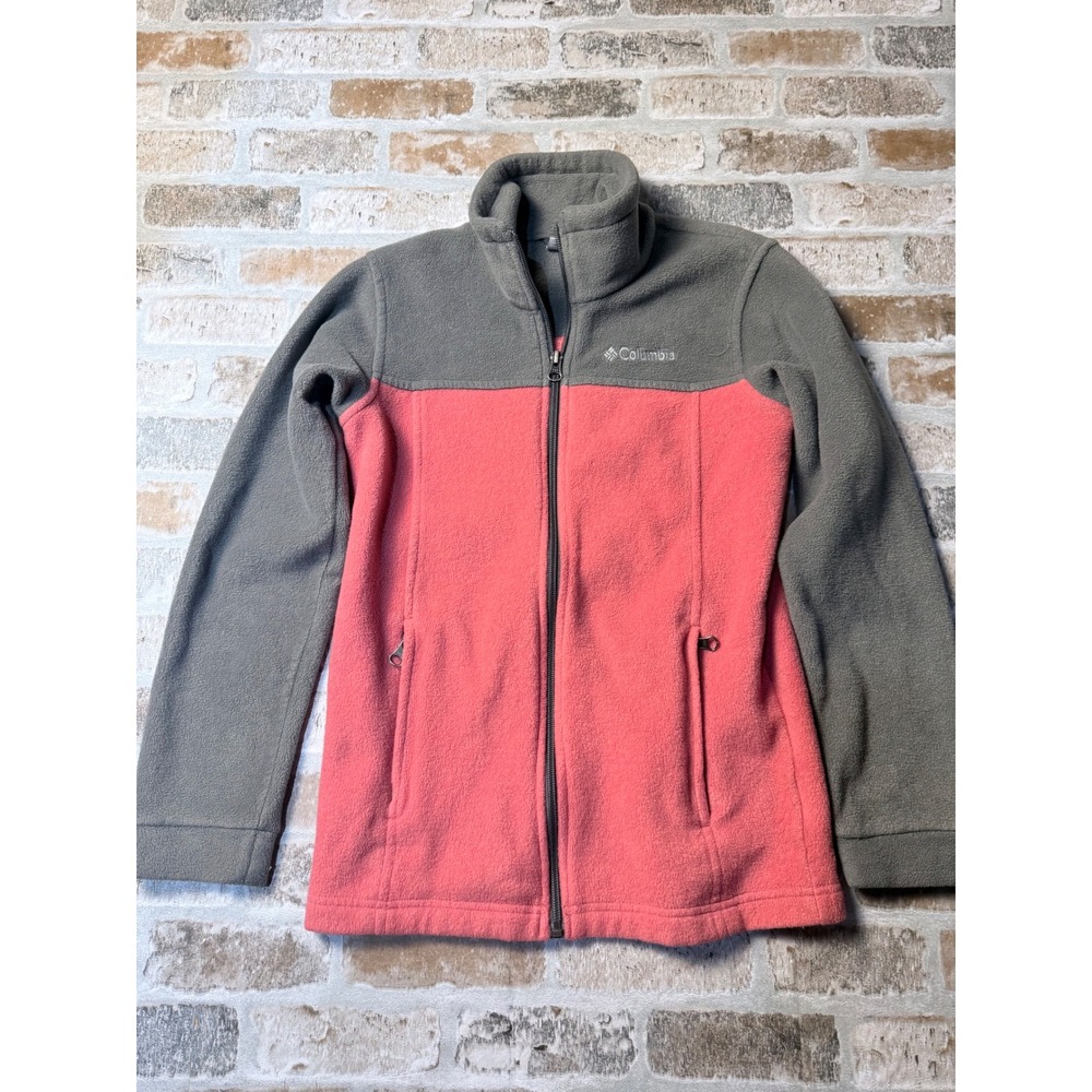 Columbia Kids Full Zip Fleece Jacket Gray Pink Colorblock Size M 10/12
